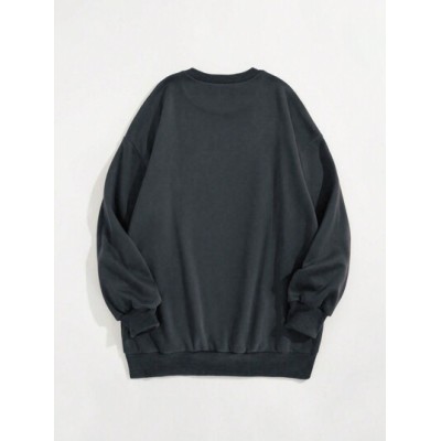 EZwear Car & Letter Print Round Neck Drop Shoulder Fleece Sweatshirt - Choose Y