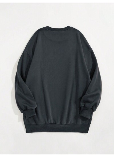 EZwear Car & Letter Print Round Neck Drop Shoulder Fleece Sweatshirt - Choose Y