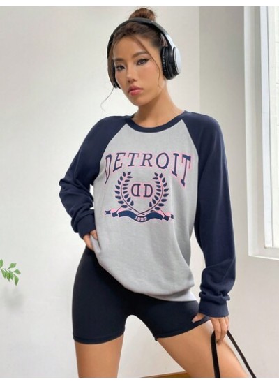 EZwear Letter Graphic Raglan Sleeve Sweatshirt - Choose Your Size