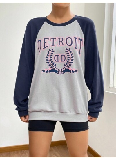 EZwear Letter Graphic Raglan Sleeve Sweatshirt - Choose Your Size