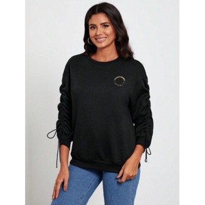 Claude Russell Letter Graphic Drawstring Side Drop Shoulder Sweatshirt - Choose