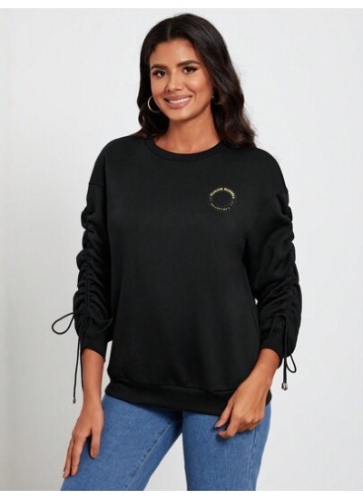 Claude Russell Letter Graphic Drawstring Side Drop Shoulder Sweatshirt - Choose