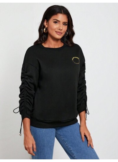 Claude Russell Letter Graphic Drawstring Side Drop Shoulder Sweatshirt - Choose