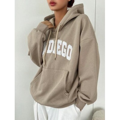 Letter Graphic Kangaroo Pocket Drop Shoulder Drawstring Hoodie - Choose Your Si