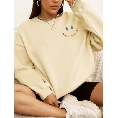 EZwear Letter Print Round Neck Sweatshirt - Choose Your Size