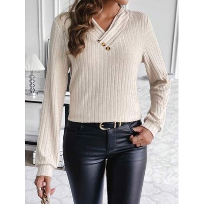 Essnce Button Detail Ribbed Knit Sweatshirt - Choose Your Size