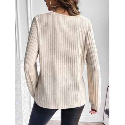 Essnce Button Detail Ribbed Knit Sweatshirt - Choose Your Size