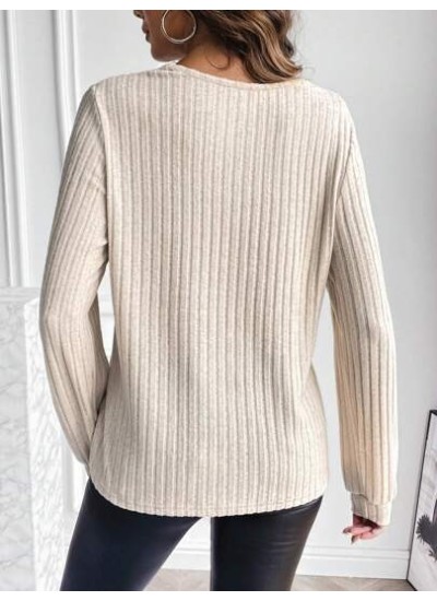 Essnce Button Detail Ribbed Knit Sweatshirt - Choose Your Size