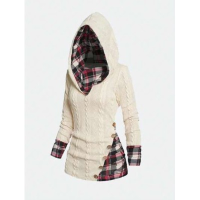 Unity Contrast Plaid Print Button Detail Hoodie - Choose Your Size