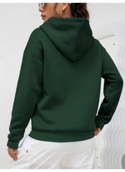 EZwear Letter Graphic Kangaroo Pocket Drop Shoulder Drawstring Hoodie - Choose