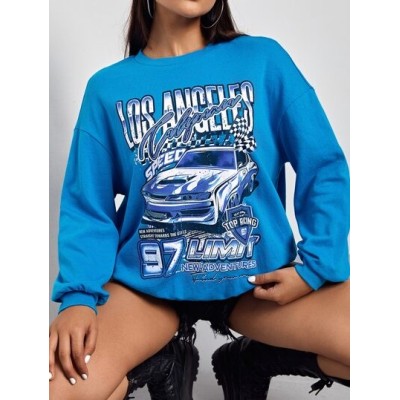 X Made in America Car And Letter Graphic Drop Shoulder Sweatshirt - Choose Your