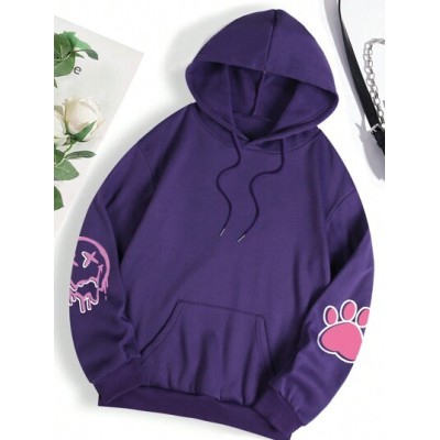 Qutie Rabbit & Letter Graphic Kangaroo Pocket Drawstring Thermal Hoodie - Choos