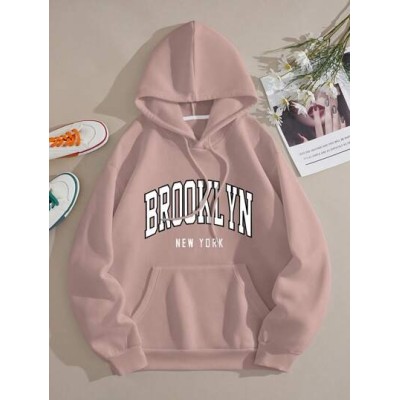 EZwear Letter Graphic Kangaroo Pocket Drawstring Thermal Lined Hoodie - Choose