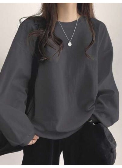 Women.s Solid Color Round Neck Loose Long Sleeve Sweatshirt - Choose Your Size