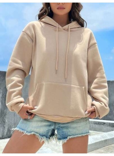 EZwear Kangaroo Pocket Drop Shoulder Drawstring Thermal Lined Hoodie - Choose Y