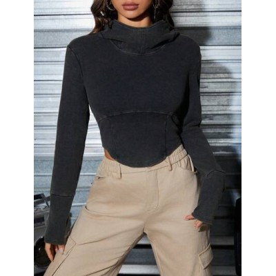 EZwear Solid Cowl Front Asymmetrical Hem Sweatshirt - Choose Your Size