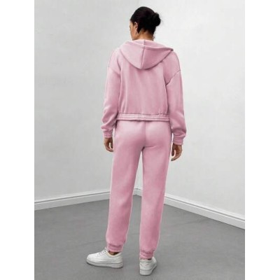 Slayr Ladies. Solid Color Hooded Jacket And Drawstring Long Pants Set - Choose