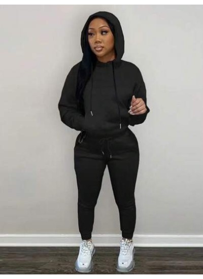 Slayr Solid Drop Shoulder Drawstring Hoodie & Sweatpants - Choose Your Size