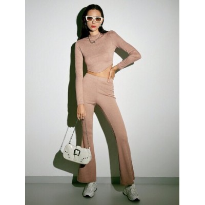 EZwear Ribbed Knit Crop Top & Flare Leg Pants - Choose Your Size