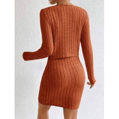 Essnce Button Front Ribbed Knit Jacket & Bodycon Dress - Choose Your Size