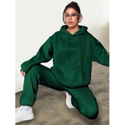 EZwear Kangaroo Pocket Drawstring Hoodie And Sweatpants Two-piece Set With Drop