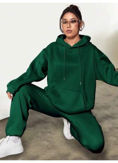 EZwear Kangaroo Pocket Drawstring Hoodie And Sweatpants Two-piece Set With Drop