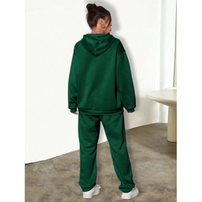 EZwear Kangaroo Pocket Drawstring Hoodie And Sweatpants Two-piece Set With Drop