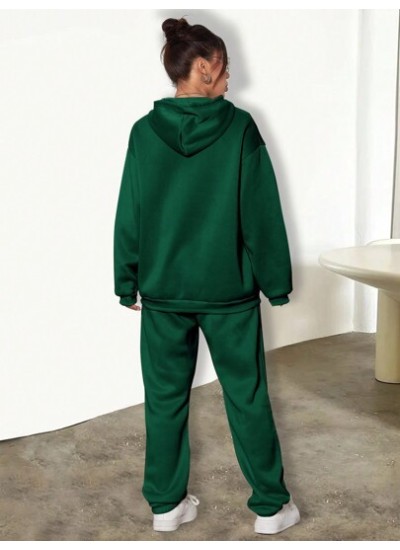 EZwear Kangaroo Pocket Drawstring Hoodie And Sweatpants Two-piece Set With Drop