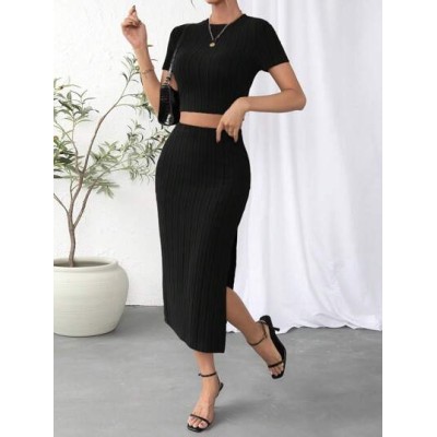 Essnce Solid Crop Tee & Split Thigh Skirt - Choose Your Size