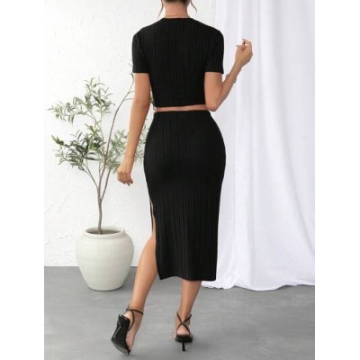 Essnce Solid Crop Tee & Split Thigh Skirt - Choose Your Size