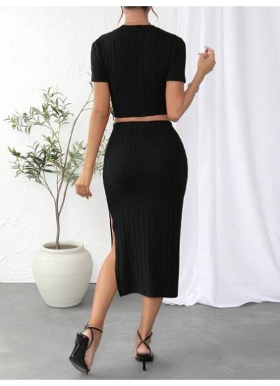 Essnce Solid Crop Tee & Split Thigh Skirt - Choose Your Size