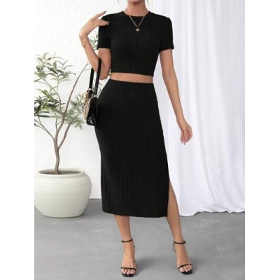 Essnce Solid Crop Tee & Split Thigh Skirt - Choose Your Size