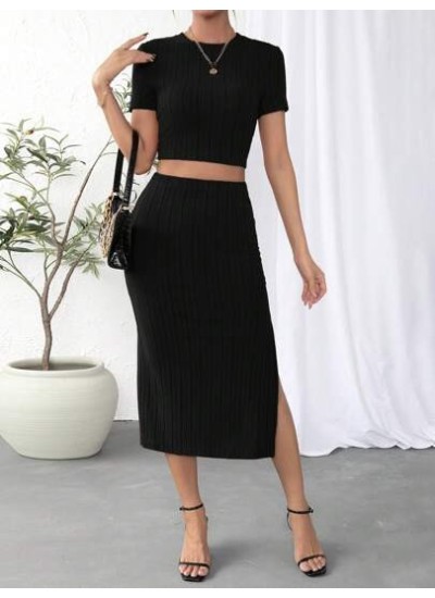 Essnce Solid Crop Tee & Split Thigh Skirt - Choose Your Size