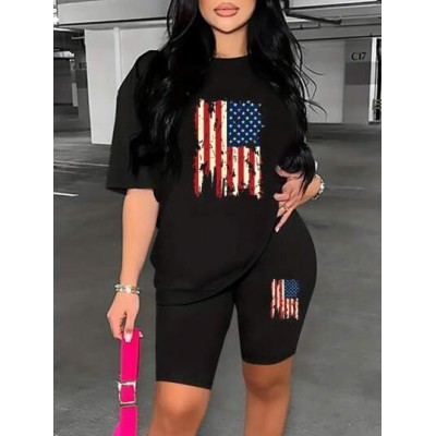 EZwear Flag Printed Short Sleeve Casual 2pcs/Set - Choose Your Size