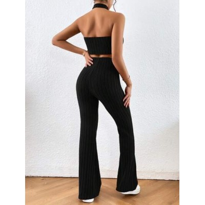 Essnce Solid Halter Top & Flare Leg Pants - Choose Your Size