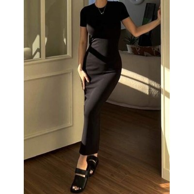 Solid Split Hem Bodycon Dress - Choose Your Size