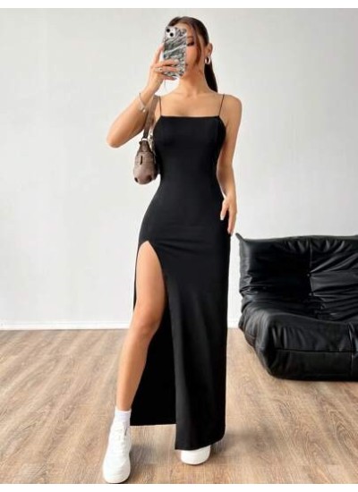 EZwear Women.s Solid Color High Slit Spaghetti Strap Dress - Choose Your Size