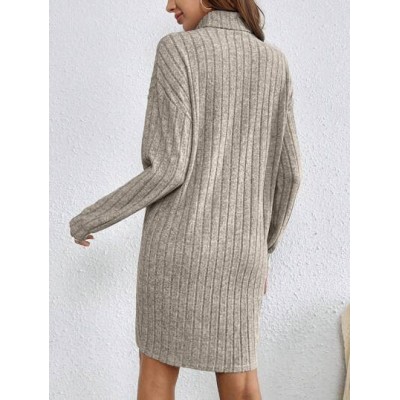 Frenchy Solid Color High Neck Long Sleeve Textured Fabric Dress - Choose Your S