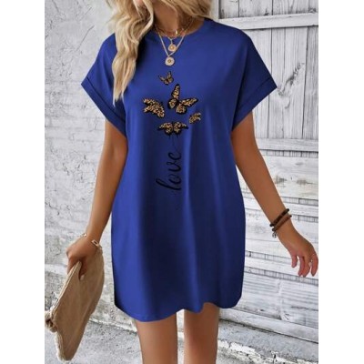 LUNE Summer Butterfly & Letter Print Batwing Sleeve Dress - Choose Your Size