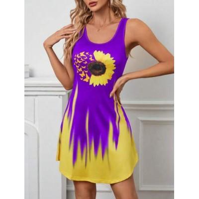 LUNE Women.s Fashionable Summer Sunflower & Butterfly Printed Dress - Choose Yo