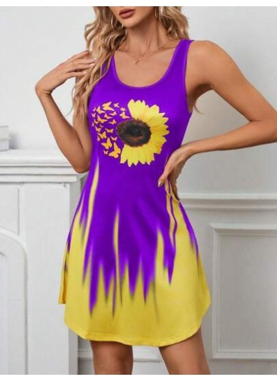 LUNE Women.s Fashionable Summer Sunflower & Butterfly Printed Dress - Choose Yo