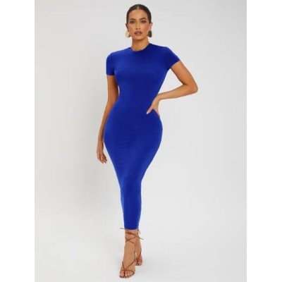 SXY Solid Round Neck Bodycon Dress - Choose Your Size