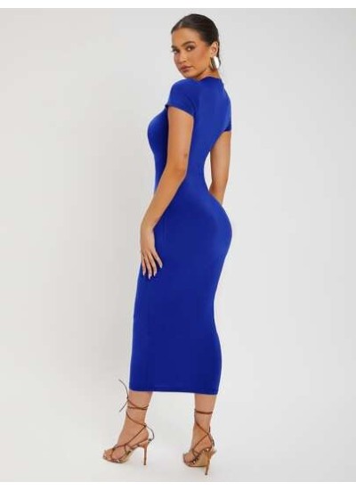 SXY Solid Round Neck Bodycon Dress - Choose Your Size