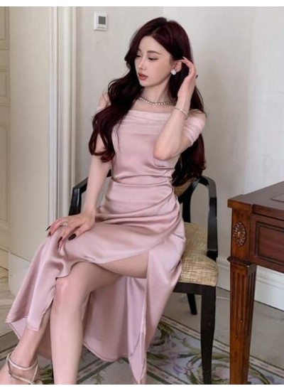 Women.s Summer Net Yarn Stitching Ruffle Bodycon Side Slit Dress - Choose Your