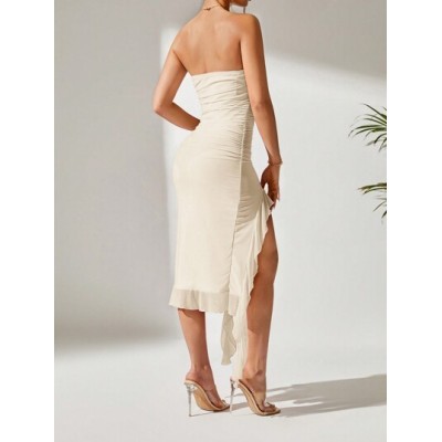 PETITE Women.s Strapless Dress With Pleats And Asymmetric Hemline - Choose Your