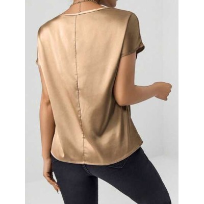 Clasi Solid Batwing Sleeve Satin Blouse - Choose Your Size