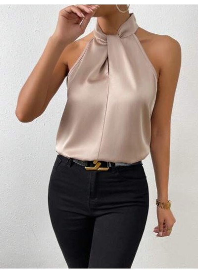 Privé Solid Satin Halter Neck Blouse - Choose Your Size