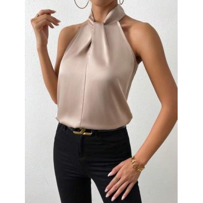 Privé Solid Satin Halter Neck Blouse - Choose Your Size