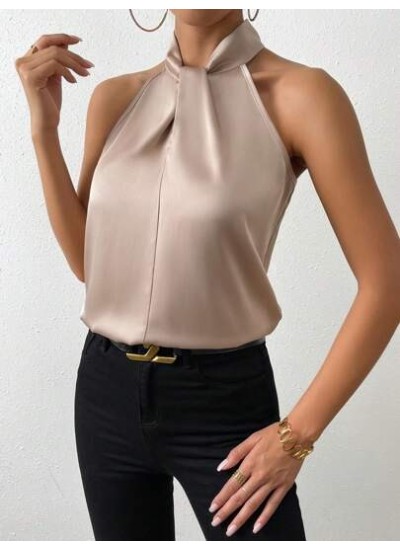 Privé Solid Satin Halter Neck Blouse - Choose Your Size