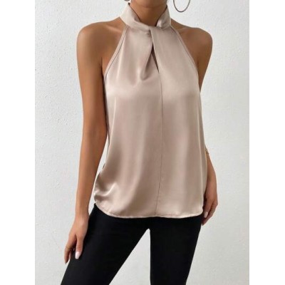 Privé Solid Satin Halter Neck Blouse - Choose Your Size